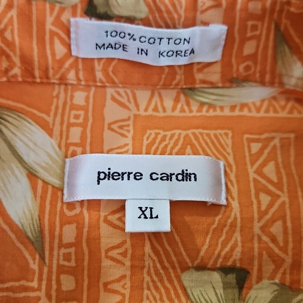 Pierre Cardin Tropical Short Sleeve Button Down Shirt Men's XL Cotton Orange EUC - Picture 4 of 14
